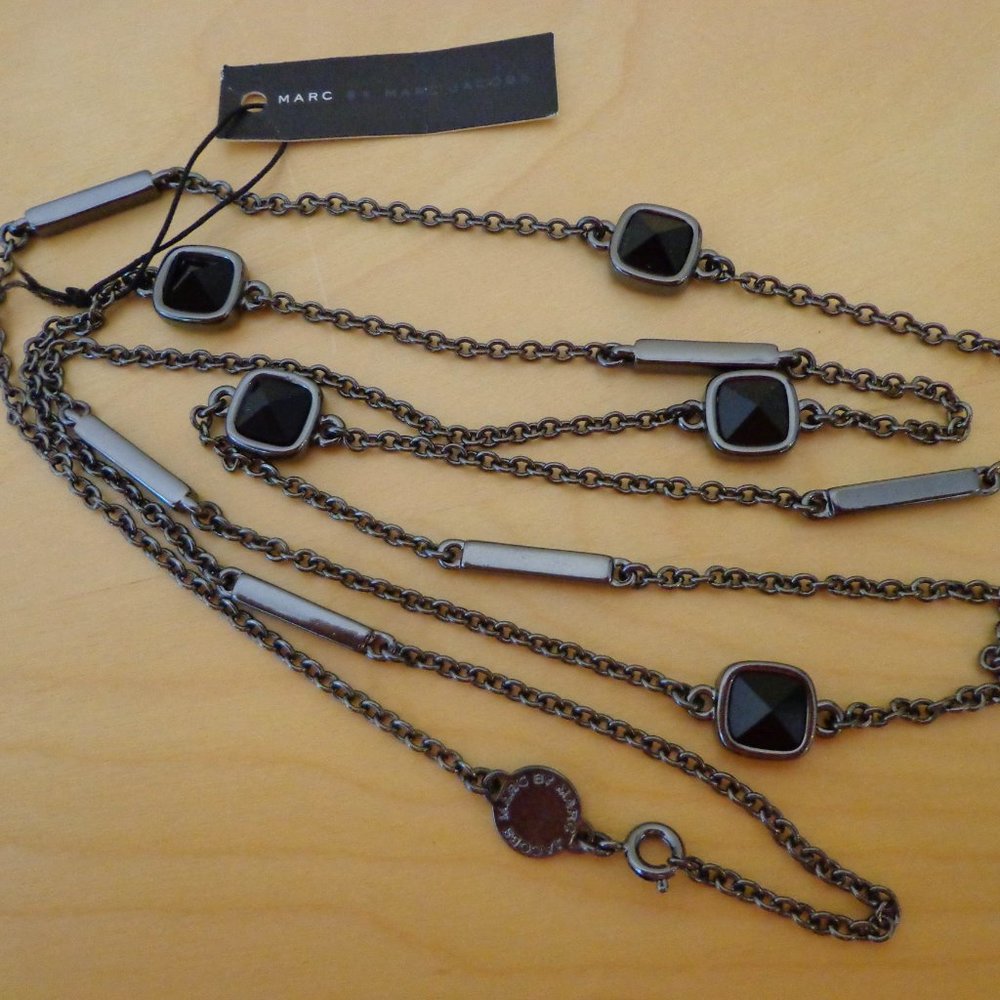 Marc by Marc Jacobs Hematite Necklace Long Station Black Ice Cubes NEW